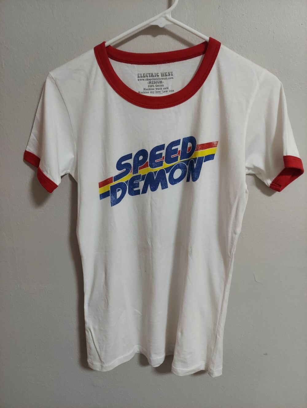 Electric West 'Speed Demon' White & Red Ringer Tee